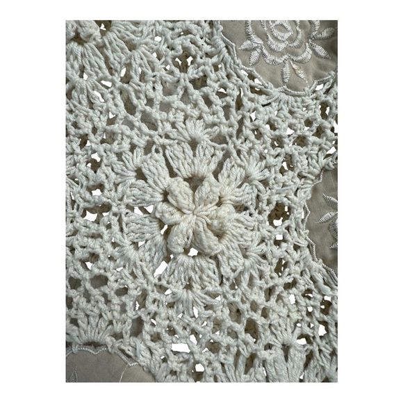 Vintage Handcrafted Open Crochet Sweater Floral Embroidered Pullover Ivory Large - Picture 8 of 12